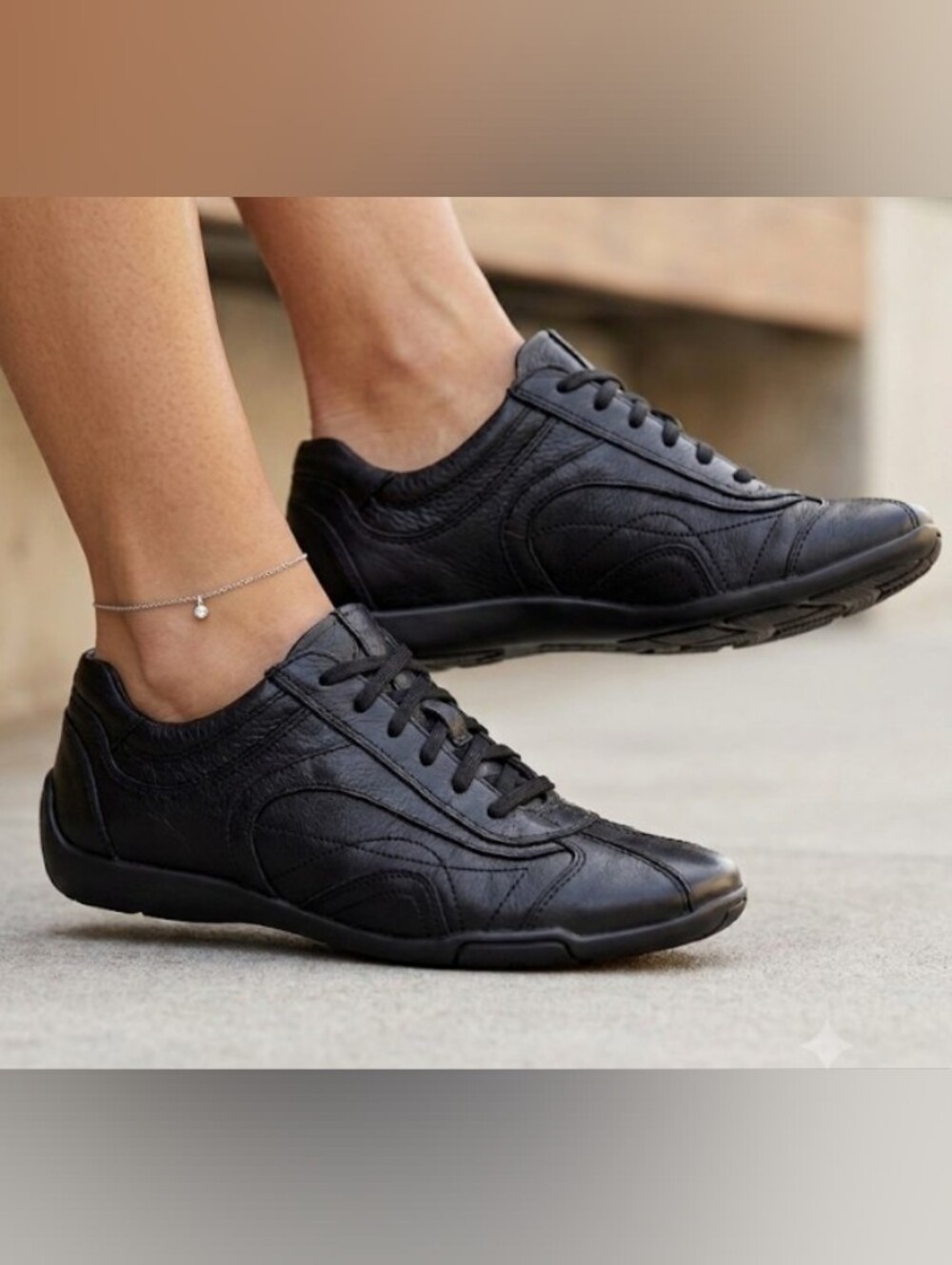 Sporty Sneakers Women Black Leather Lace-Up Blokecore Comfortable Activewear 9.5